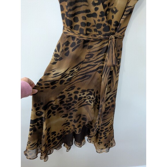 Vtg 90s Y2K ICE Silk Wrap Dress Leopard Print Midi Sheer Flowy Lightweight Sz 8 - Picture 2 of 13